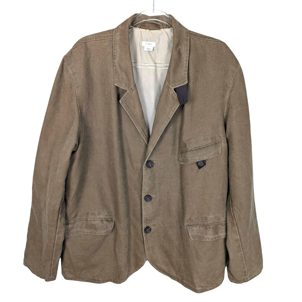 M0851 Men's Cotton Linen Blazer Textured Waxed Blazer Lined Pockets Tan XL